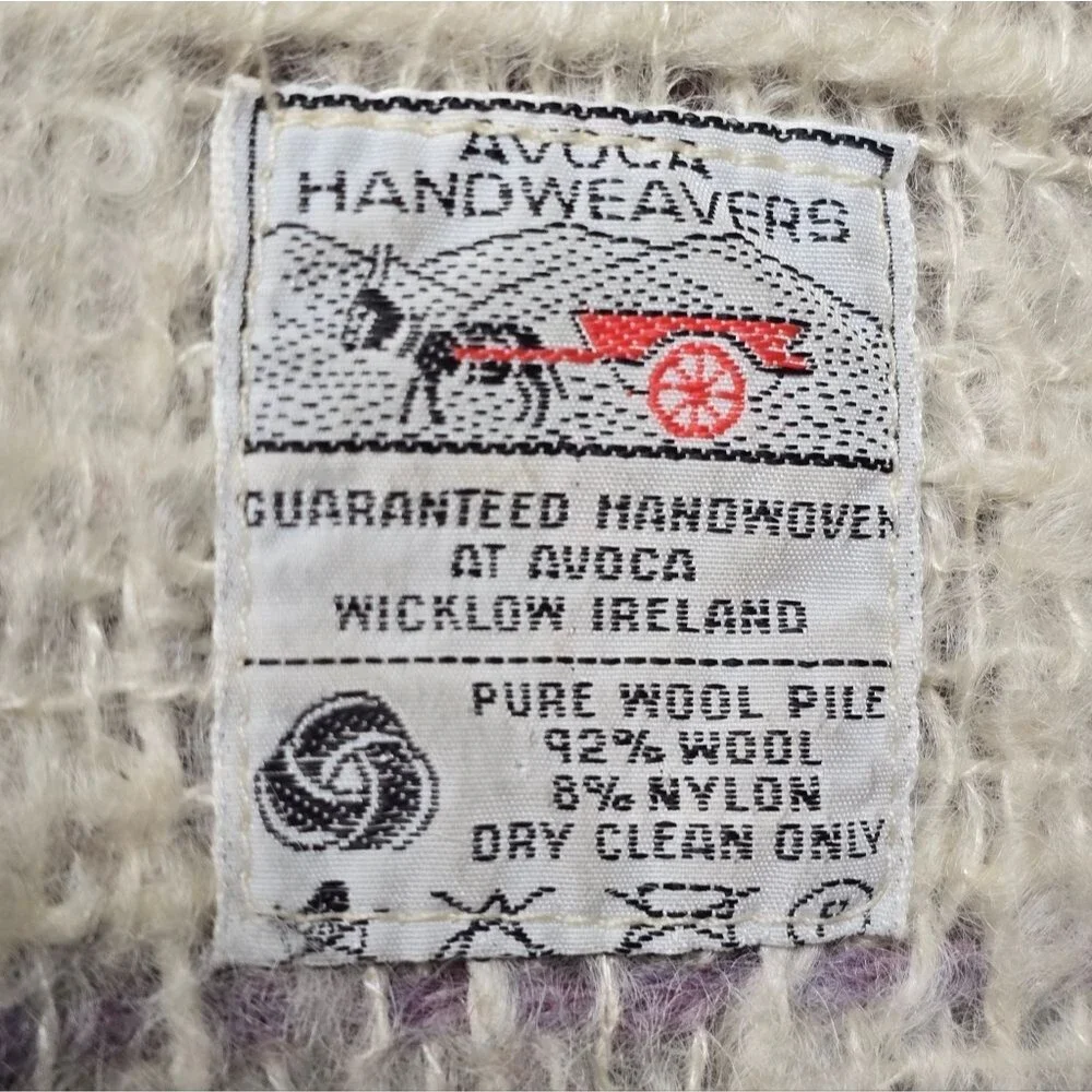 Vintage Avoca Handweavers Wool Fringed Plaid Throw Blanket Shawl Ireland Purple